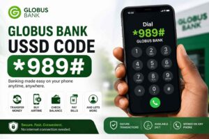 Globus Bank USSD Code (*989#) for money transfer, airtime purchase, balance check, and other banking transactions.